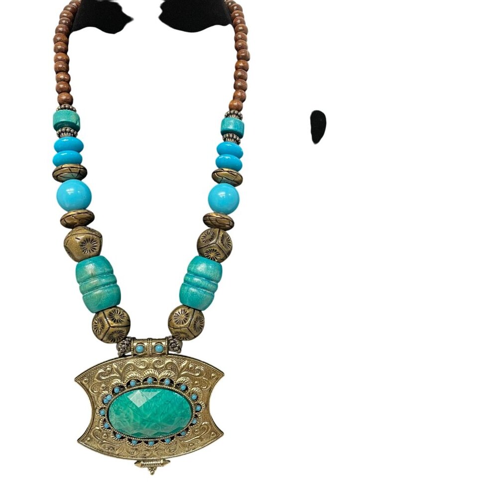 Handcrafted Statement Necklace With Turquoise Bea… - image 4